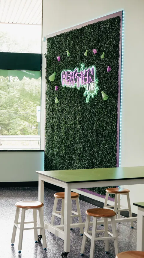 Inside Reaction Lab with experiment stations